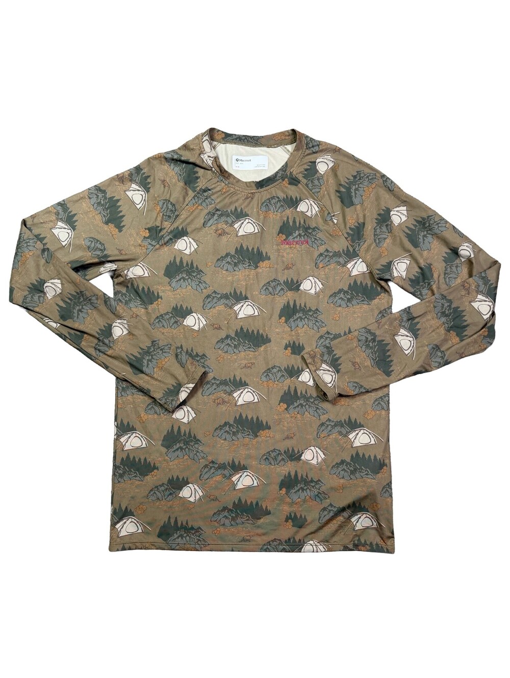 Marmot Kestrel LS Crew Mens Medium Camping Print Lightweight Base Layer Shirt